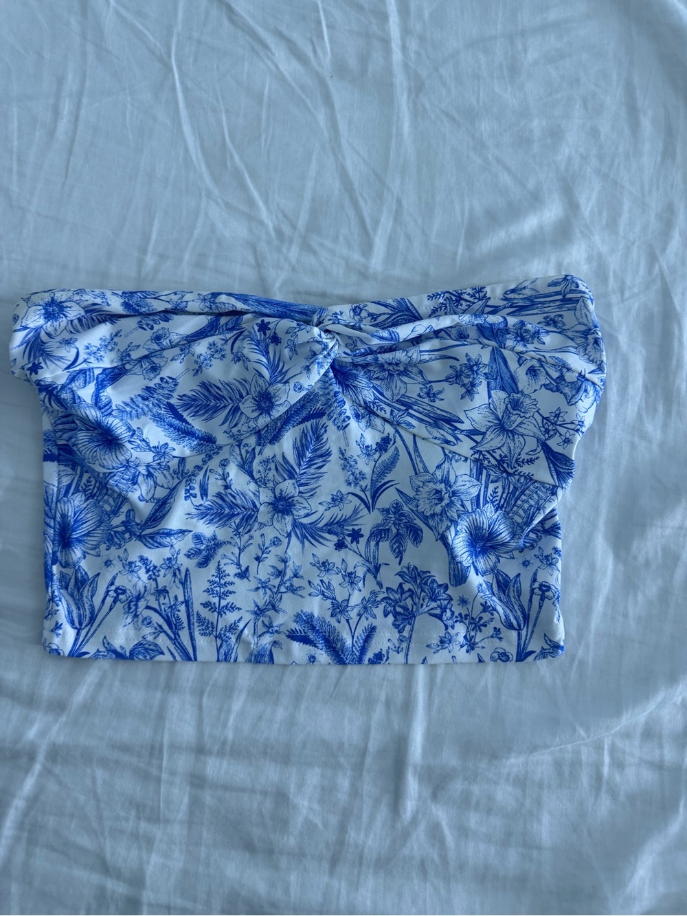 Blue Floral Strapless Tube Top